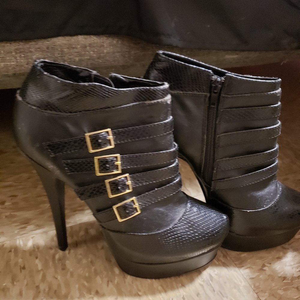 Black leather ankle boots